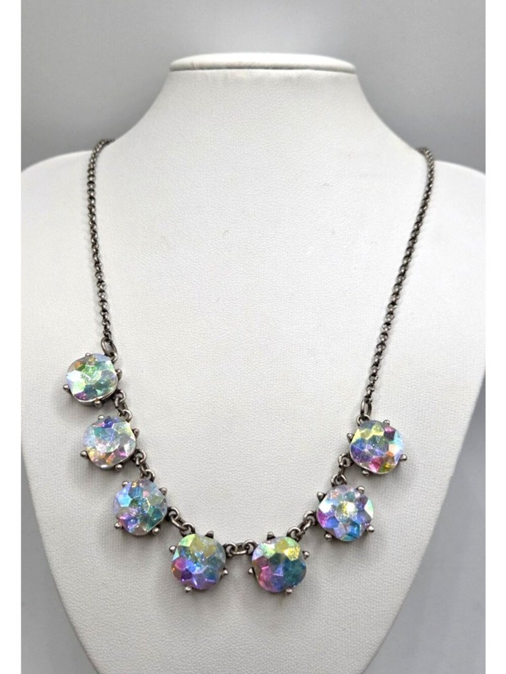 Iridescent Crystal Statement Necklace With Adjustable Chain Length